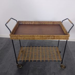 #218 Teak & Wicker Serving Trolley